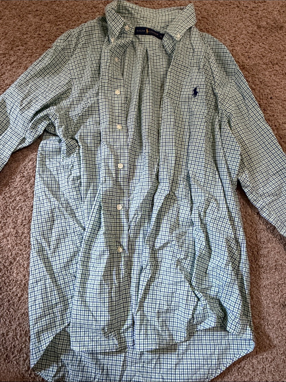 Ralph Lauren Blue and White Windowpane Button-Down Shirt